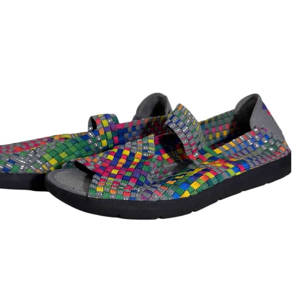 "BARETRAPS" Ivette Woven Peep‎ Toe Rainbow Slip On Mary Jane Sandal Sz 9.5M